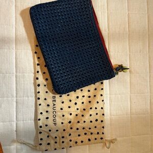 Clare V Blue Cosmetic Bag with Polka Dot Design